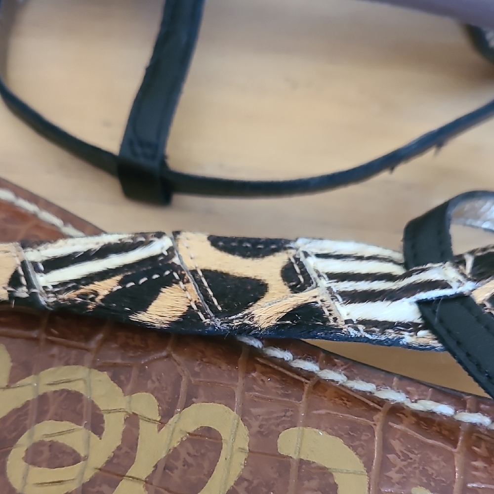 Sam Edelman Black and Animal Print Sandals - Picture 10 of 11